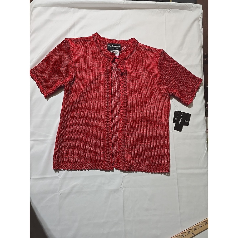 Nwt Vintage Sag Harbor Women's Petite Cable Knit Short Sleeve Cardigan
